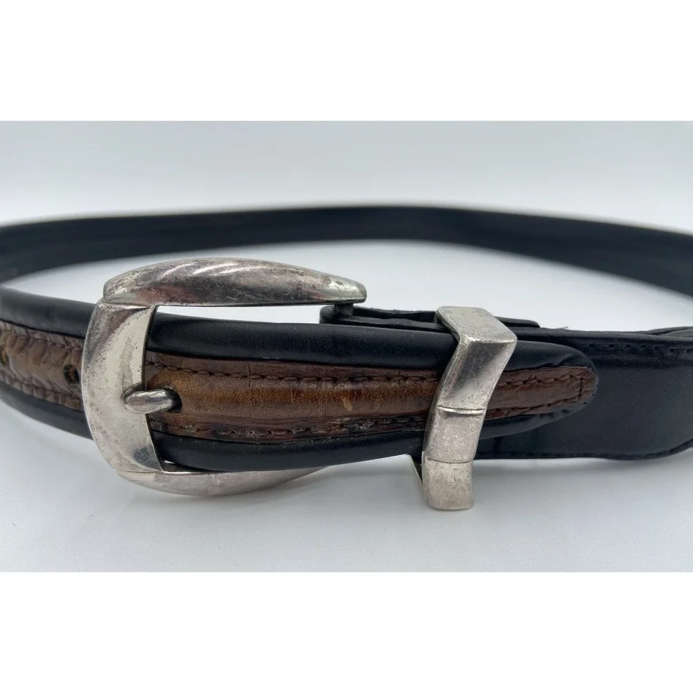 Brighton Leather Belt Black Brown Edge Crocodile Embossed Insert 38 1-1/8